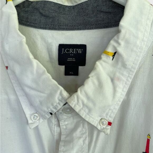 J. Crew Menโs White Short Sleeve Cotton Button-Down Shirt | Lighthouse Print XL - Picture 2 of 6
